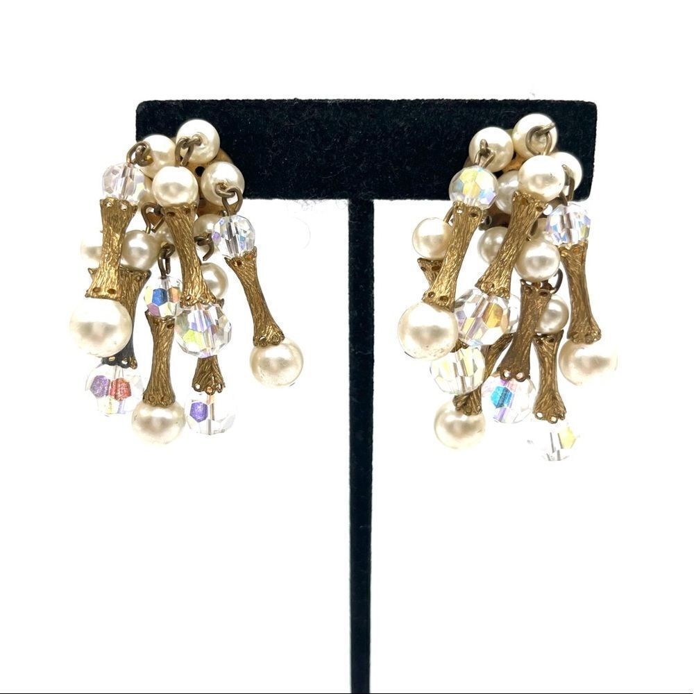 Aurora Borealis Multi Crystals Drop Clip on Earrings